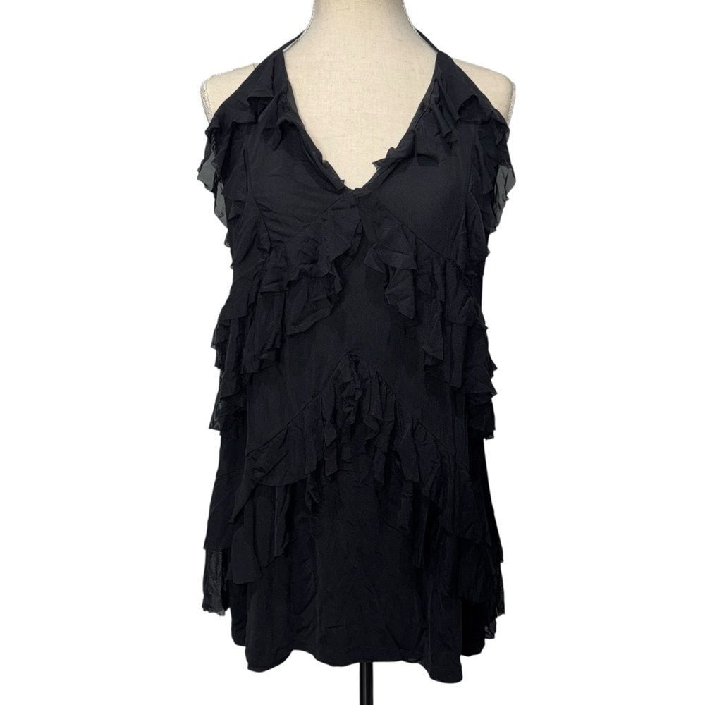 NWT SHEIN Plus Size Solid Black Ruffled V-Neck Halter Mini Dress Open Back 3XL - Picture 7 of 7